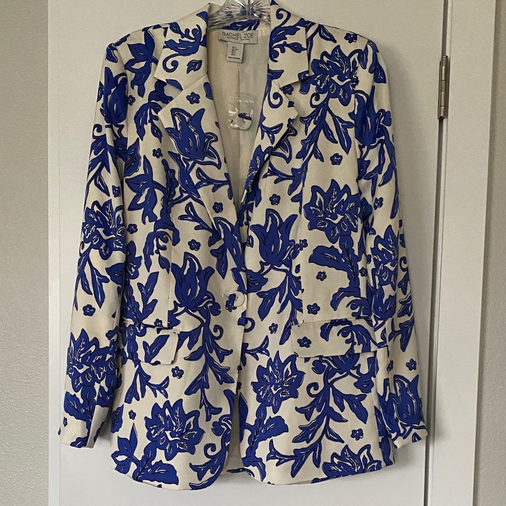 Rachel Zoe Blue Floral Blazer Jacket - White & Royal Blue